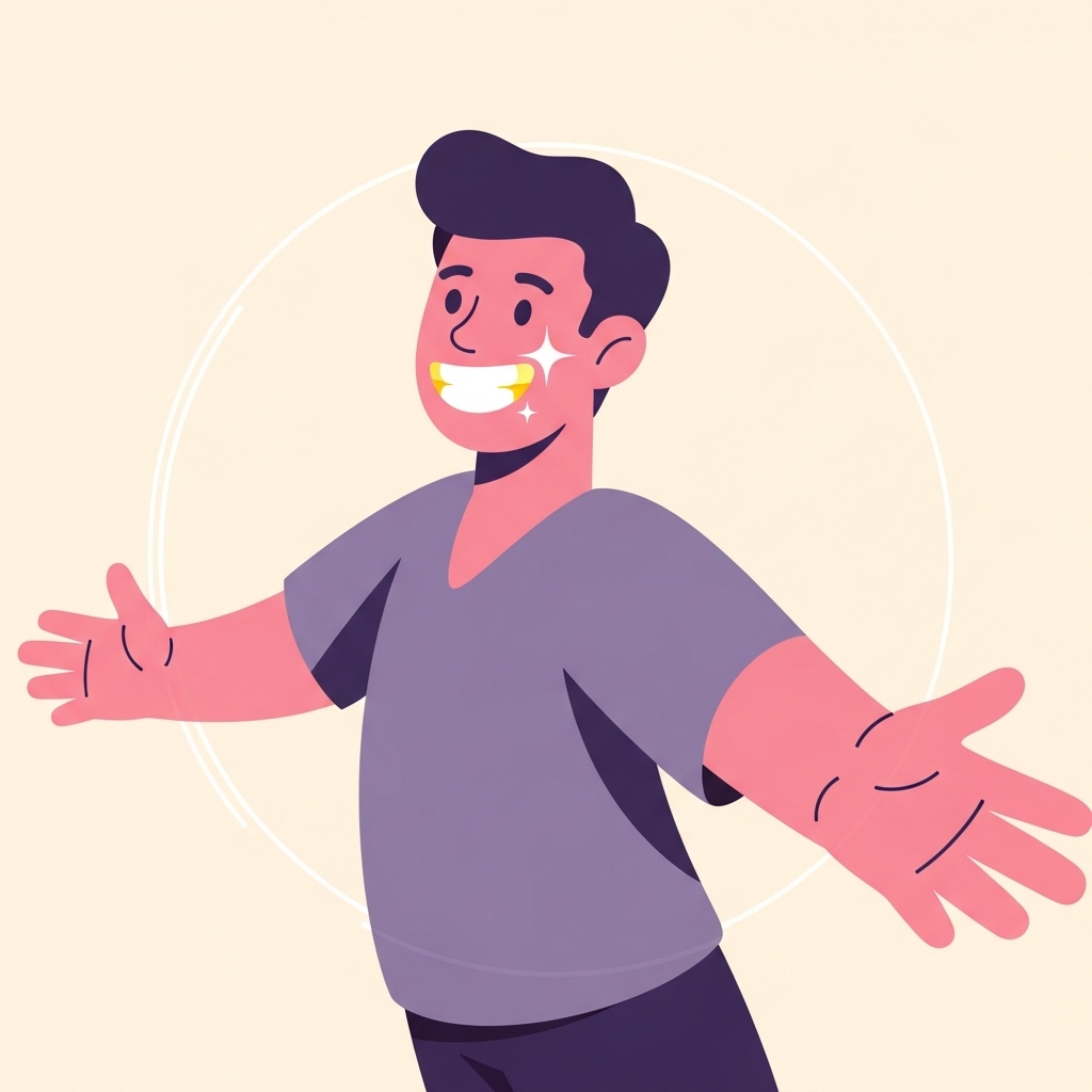 Illustrasjon av smilende mann med glinsende tenner