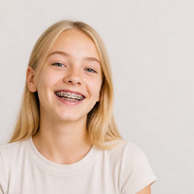 ung jente med tannregulering
